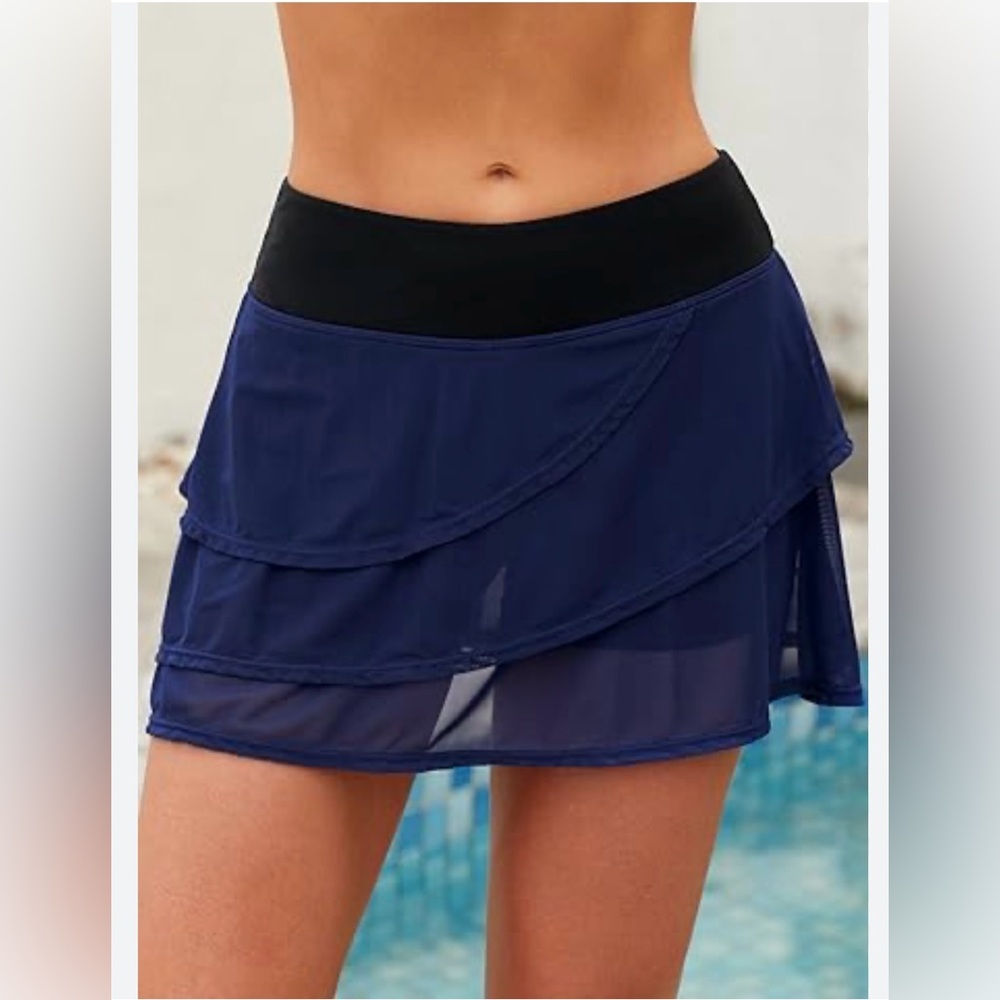 Navy Blue Layered Swim Skirt …..686